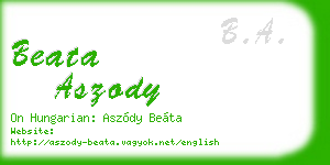 beata aszody business card