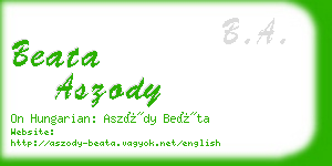 beata aszody business card